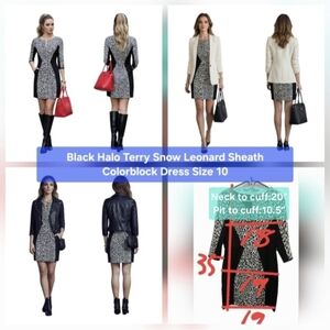 Black Halo Terry Snow Leonard Sheath Colorblock Dress Size 10